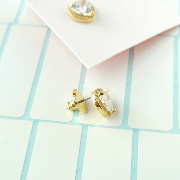 Kate Spade My Love Pavé Heart Clear Gold Stud Earrings with dust bag - Picture 3 of 3